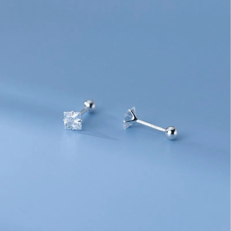 Square Solitaire CZ Screw back Studs Earrings - ESB007