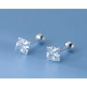 Square Solitaire CZ Screw back Studs Earrings - ESB007