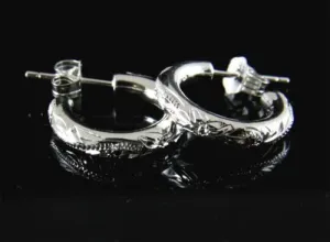 STERLING SILVER 925 HAWAIIAN PLUMERIA SCROLL HOOP EARRINGS 2.85MM SMALL HEAVY