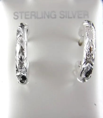 STERLING SILVER 925 HAWAIIAN PLUMERIA SCROLL HOOP EARRINGS 2.85MM SMALL HEAVY