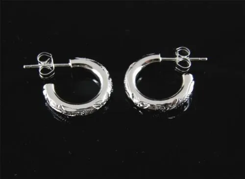 STERLING SILVER 925 HAWAIIAN PLUMERIA SCROLL HOOP EARRINGS 2.85MM SMALL HEAVY