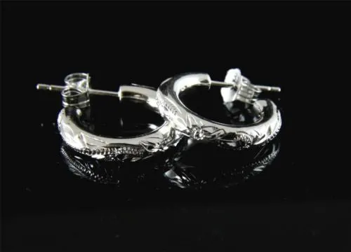 STERLING SILVER 925 HAWAIIAN PLUMERIA SCROLL HOOP EARRINGS 2.85MM SMALL HEAVY