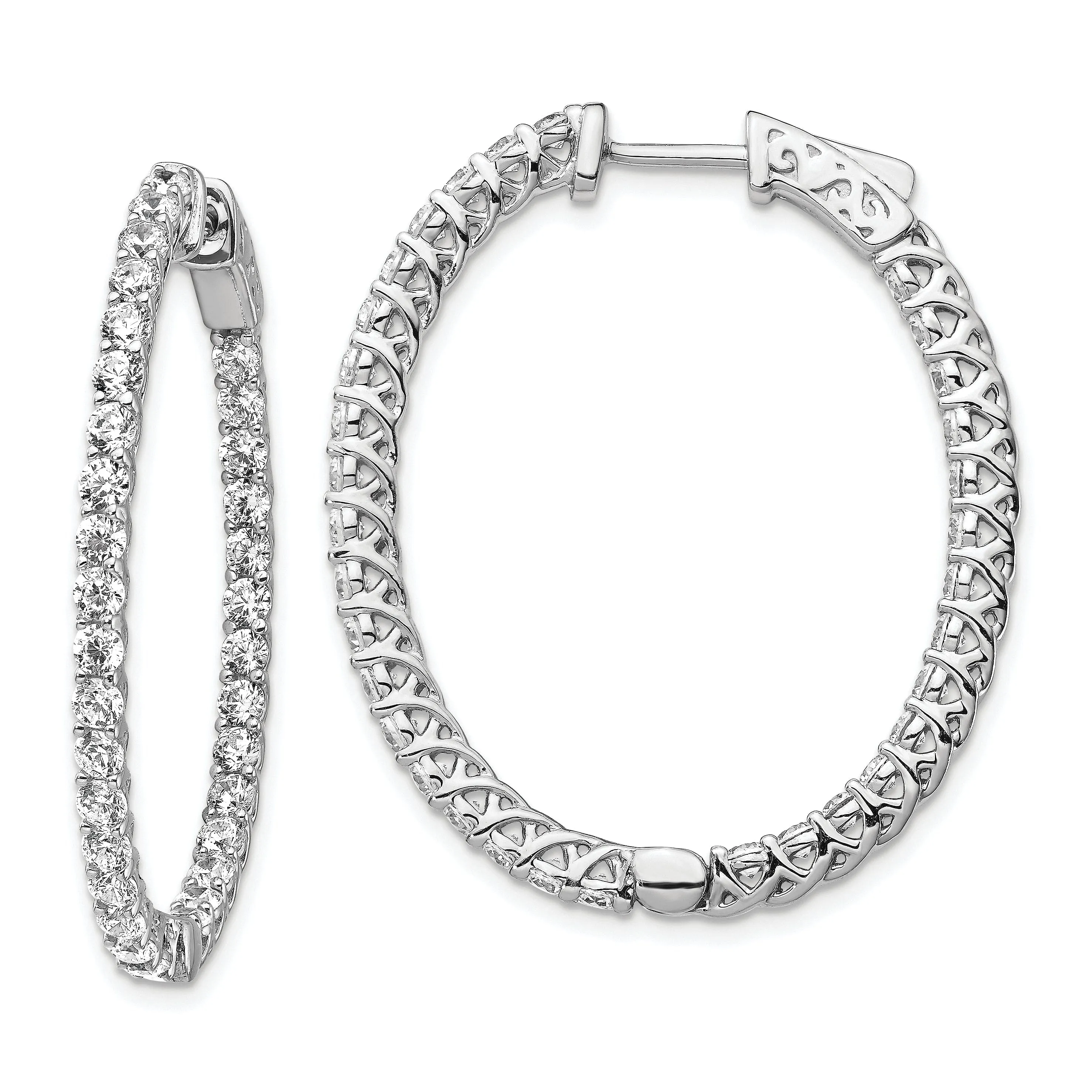 Sterling Silver CZ 66 Stones Oval Hoop Earrings