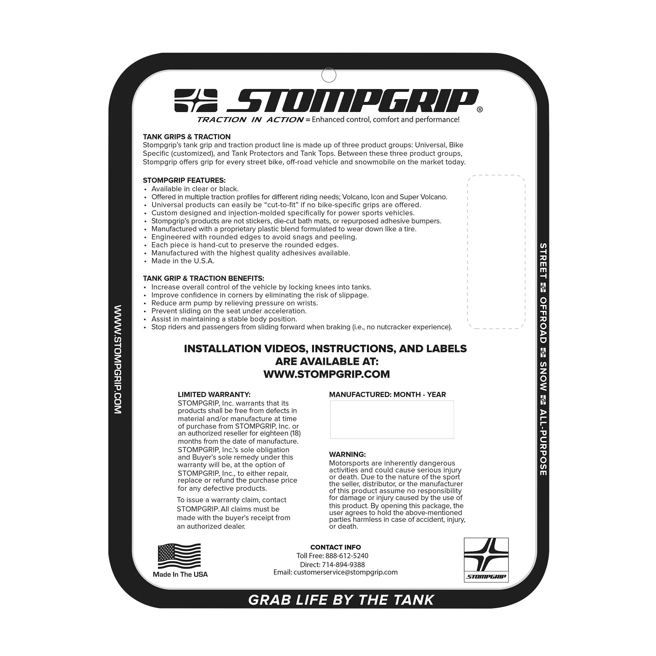 Stompgrip - Honda XR650L 95-25 Tank Grips (0060-3)