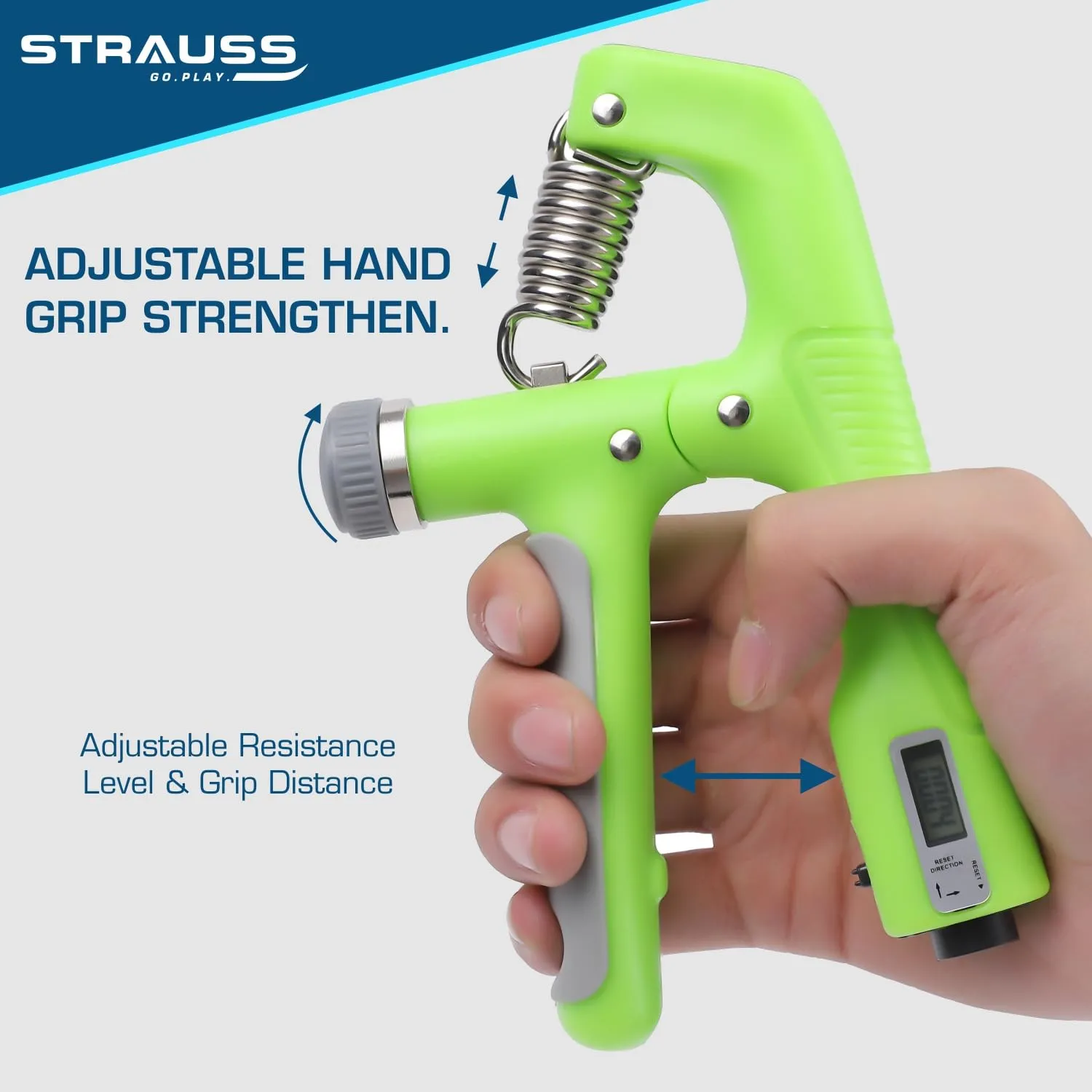 Strauss A-Shape Hand Grip | Adjustable Resistance (10KG -100KG) | Hand/Power Gripper for Home & Gym Workouts | Perfect for Finger & Forearm Hand Exercises & Strength Building for Men & Women (Green)