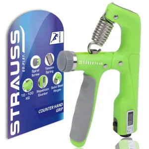 Strauss A-Shape Hand Grip | Adjustable Resistance (10KG -100KG) | Hand/Power Gripper for Home & Gym Workouts | Perfect for Finger & Forearm Hand Exercises & Strength Building for Men & Women (Green)