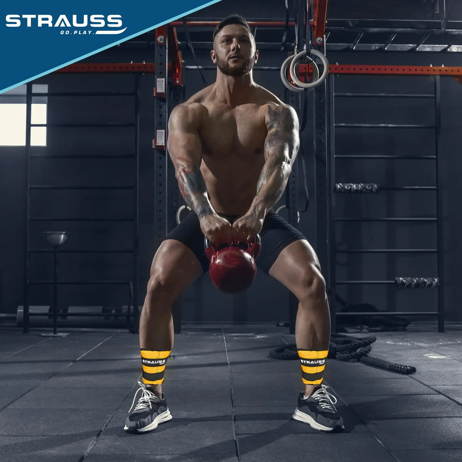 Strauss Adjustable Ankle/Wrist Weights 2.5 KG X 2 | Ideal for Walking, Running, Jogging, Cycling, Gym, Workout & Strength Training | Easy to Use on Ankle, Wrist, Leg, (Yellow)