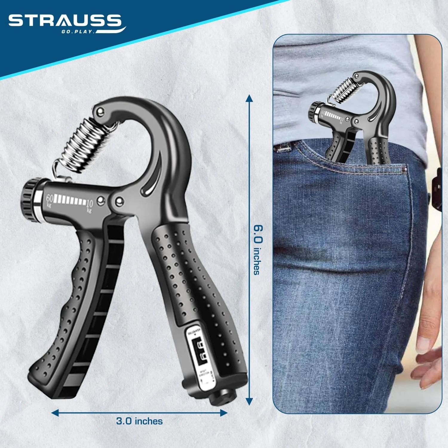 Strauss D-Shape Hand Grip | Adjustable Resistance (10KG -100KG) | Hand/Power Gripper for Home & Gym Workouts | Perfect for Finger & Forearm Hand Exercises & Strength Building for Men & Women (Green)