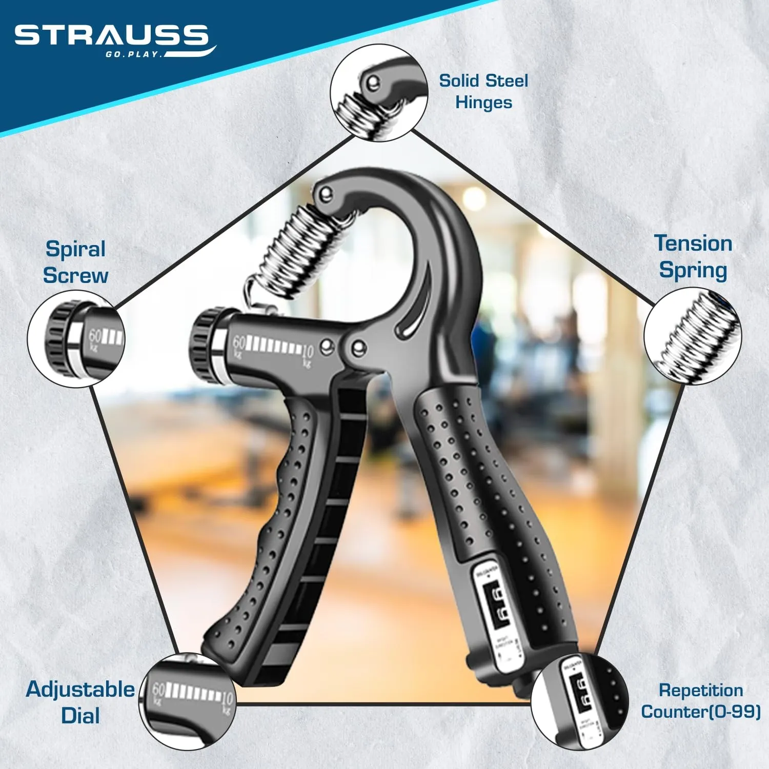 Strauss D-Shape Hand Grip | Adjustable Resistance (10KG -100KG) | Hand/Power Gripper for Home & Gym Workouts | Perfect for Finger & Forearm Hand Exercises & Strength Building for Men & Women (Green)