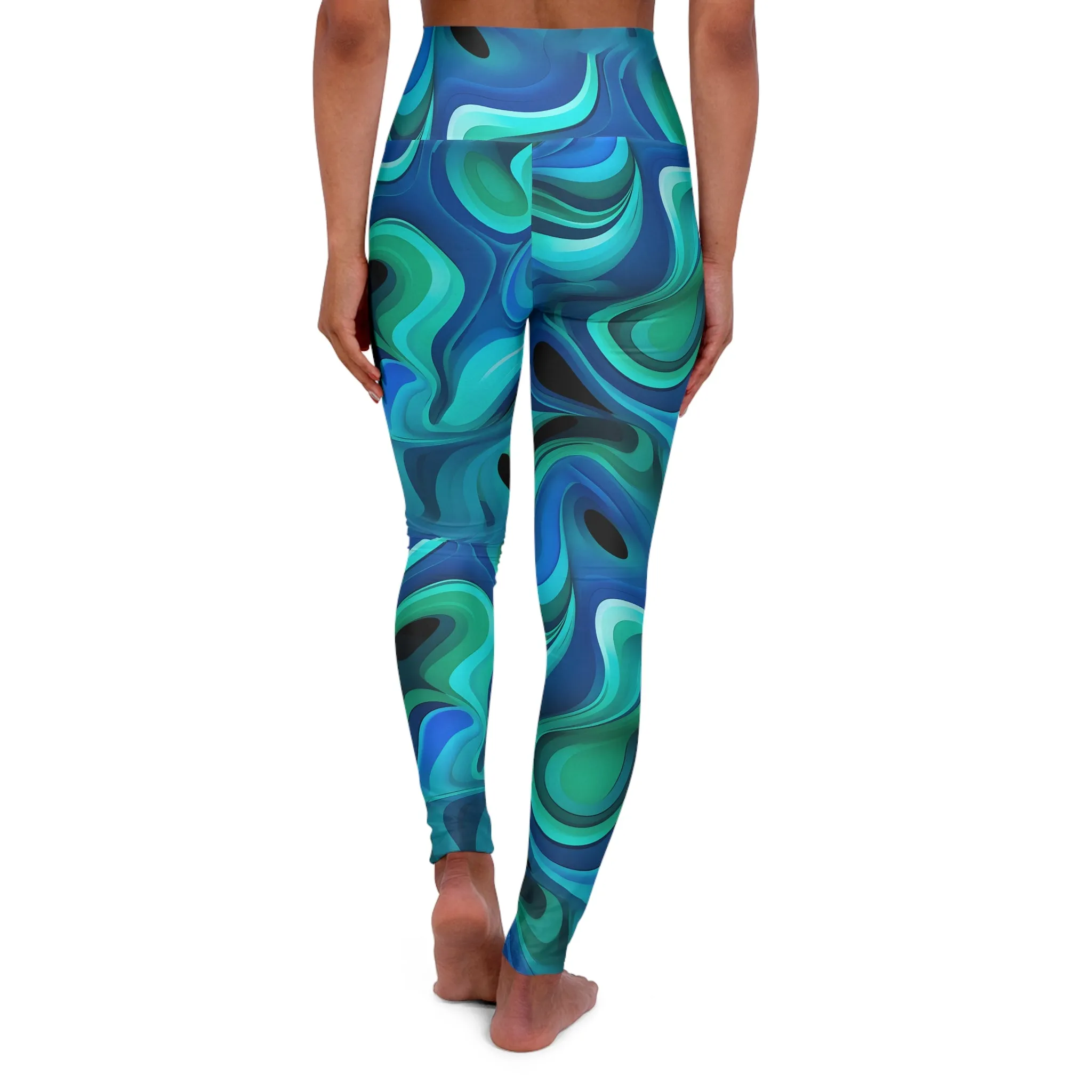 Stylish High Waisted Yoga Leggings - Fluid Wave Design for Fitness & Comfort
