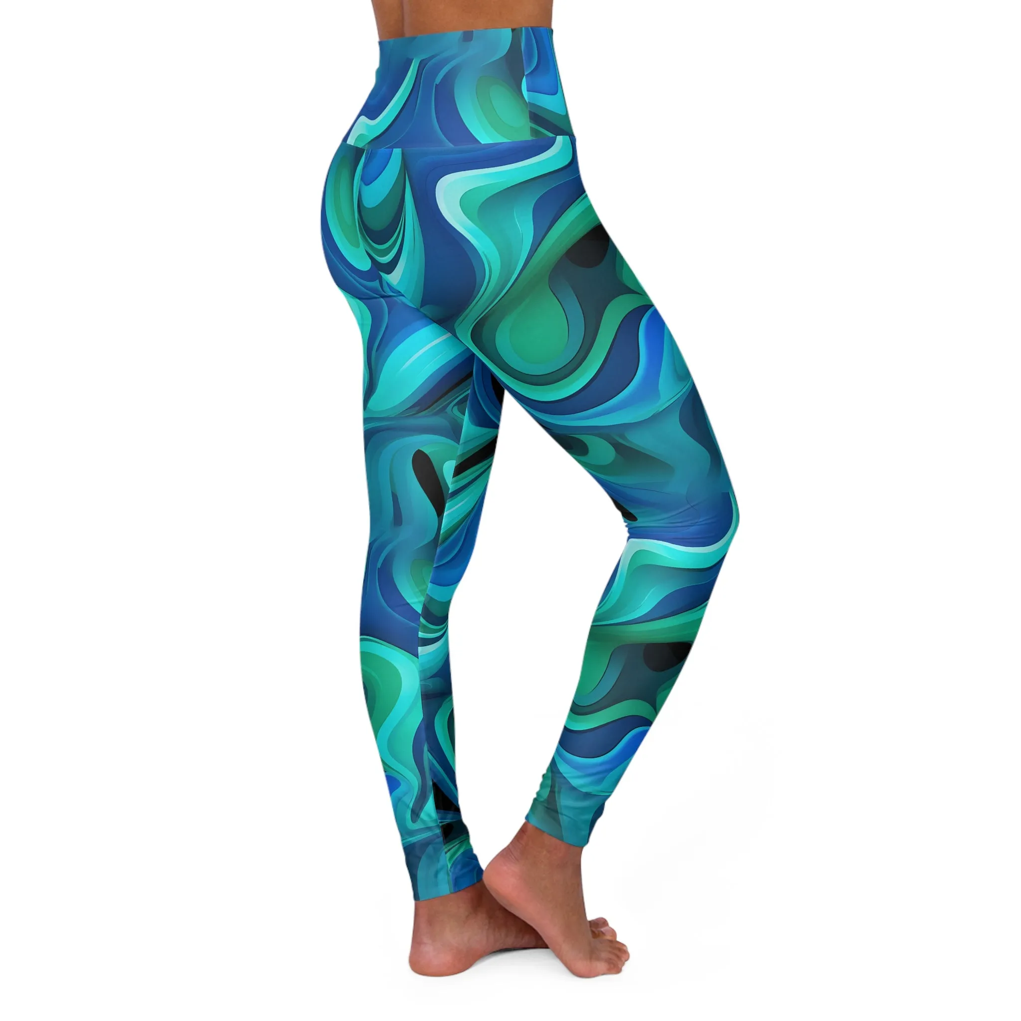 Stylish High Waisted Yoga Leggings - Fluid Wave Design for Fitness & Comfort