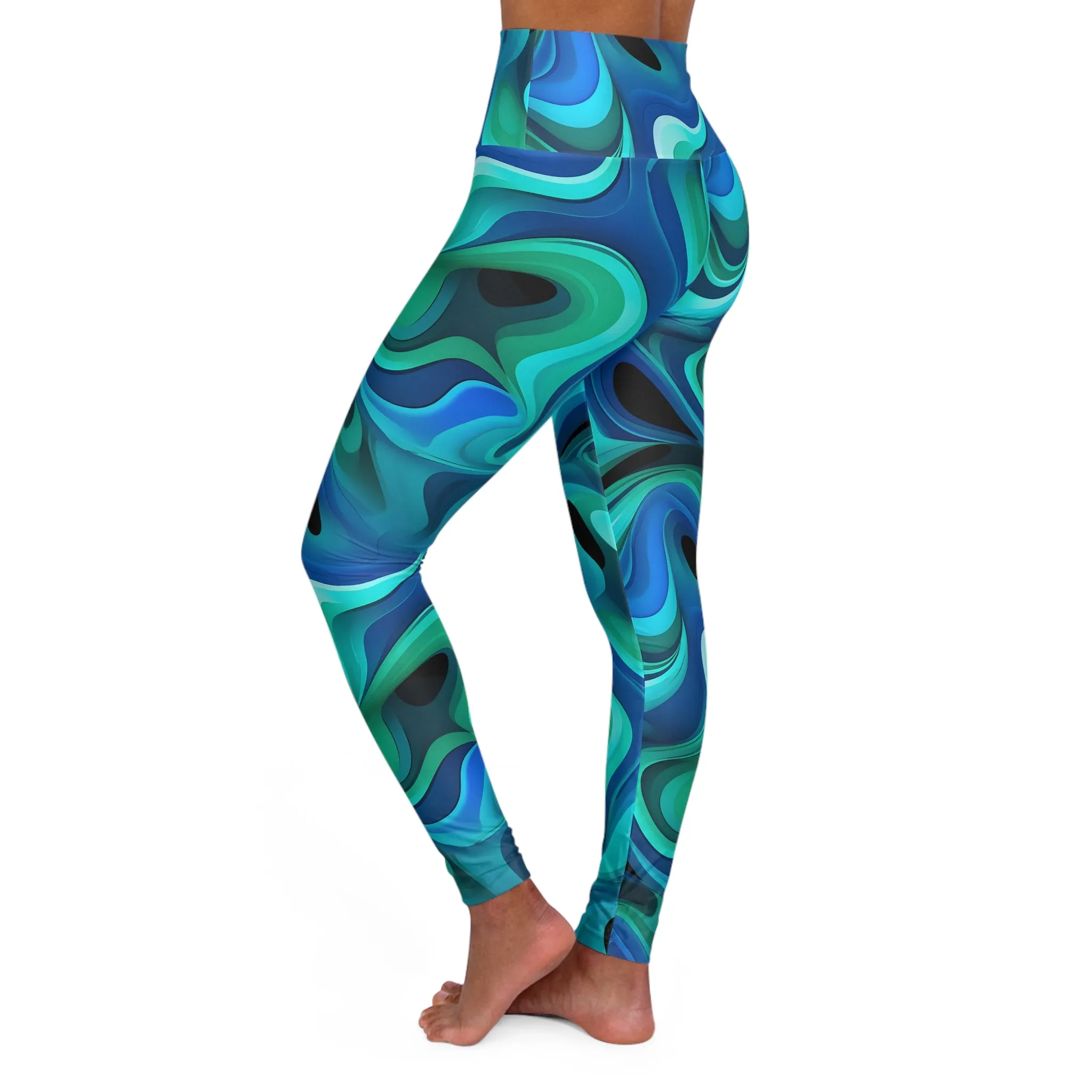 Stylish High Waisted Yoga Leggings - Fluid Wave Design for Fitness & Comfort