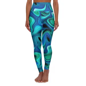 Stylish High Waisted Yoga Leggings - Fluid Wave Design for Fitness & Comfort
