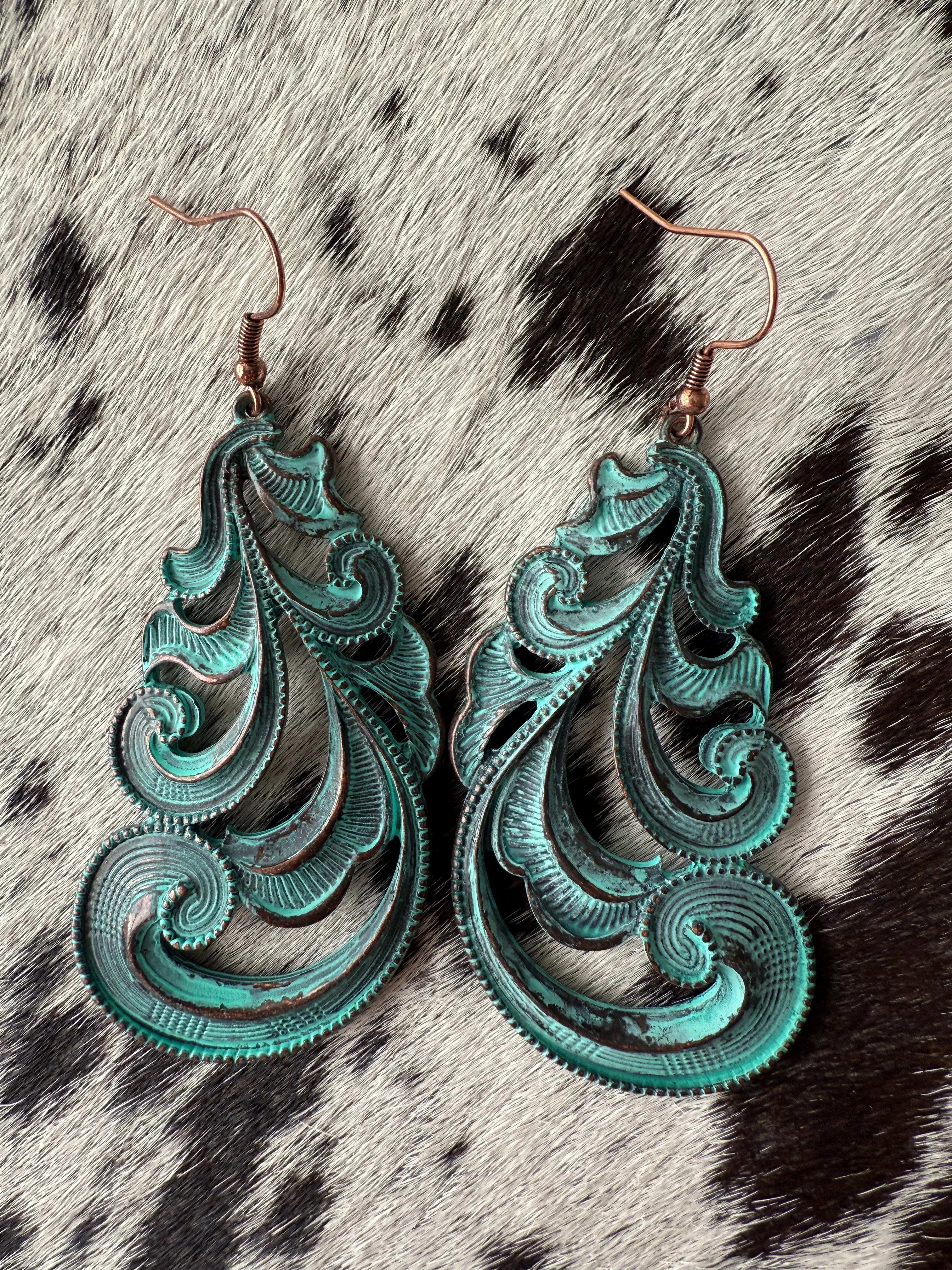 Swirled Blue Patina Earrings