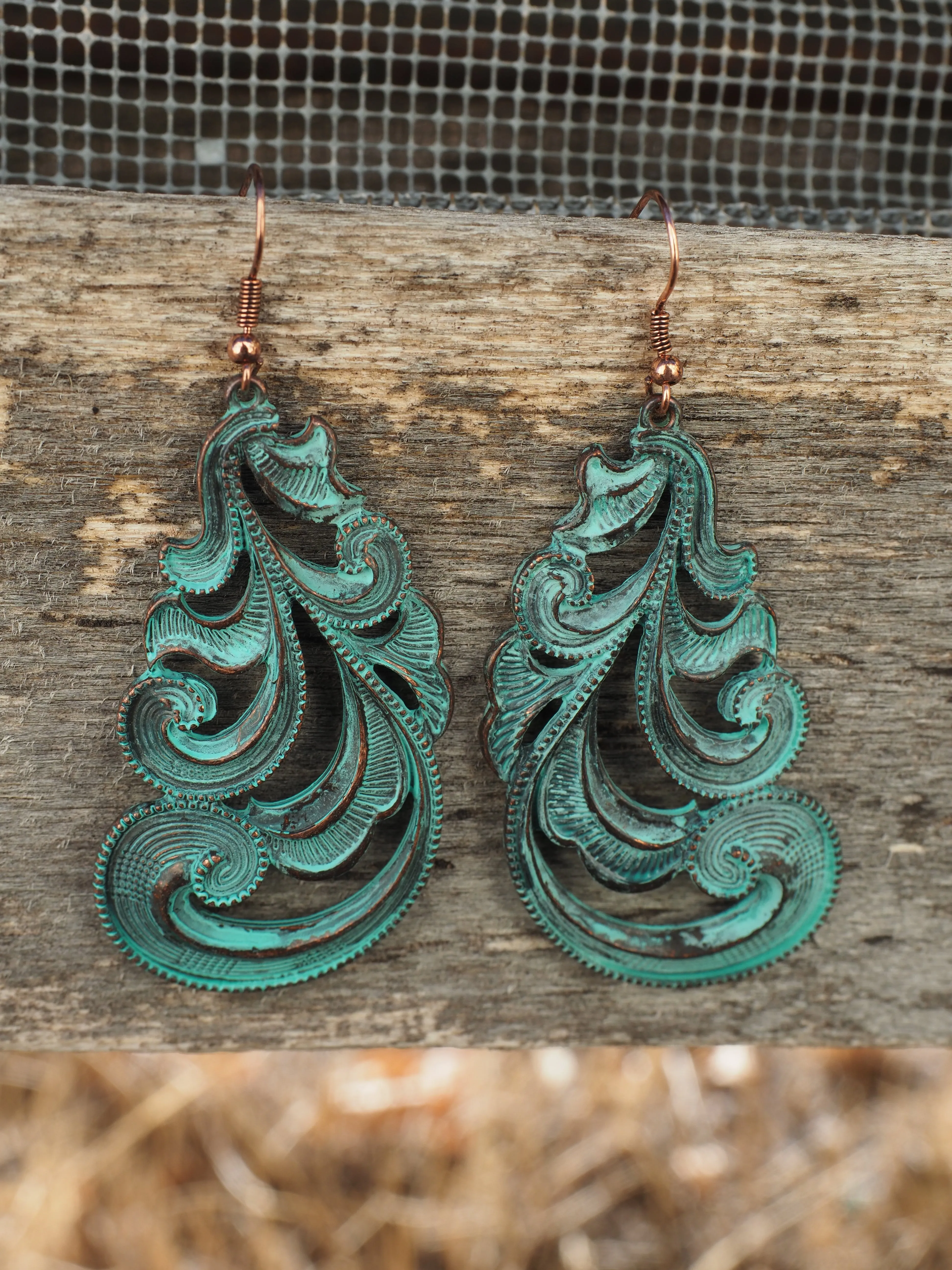 Swirled Blue Patina Earrings