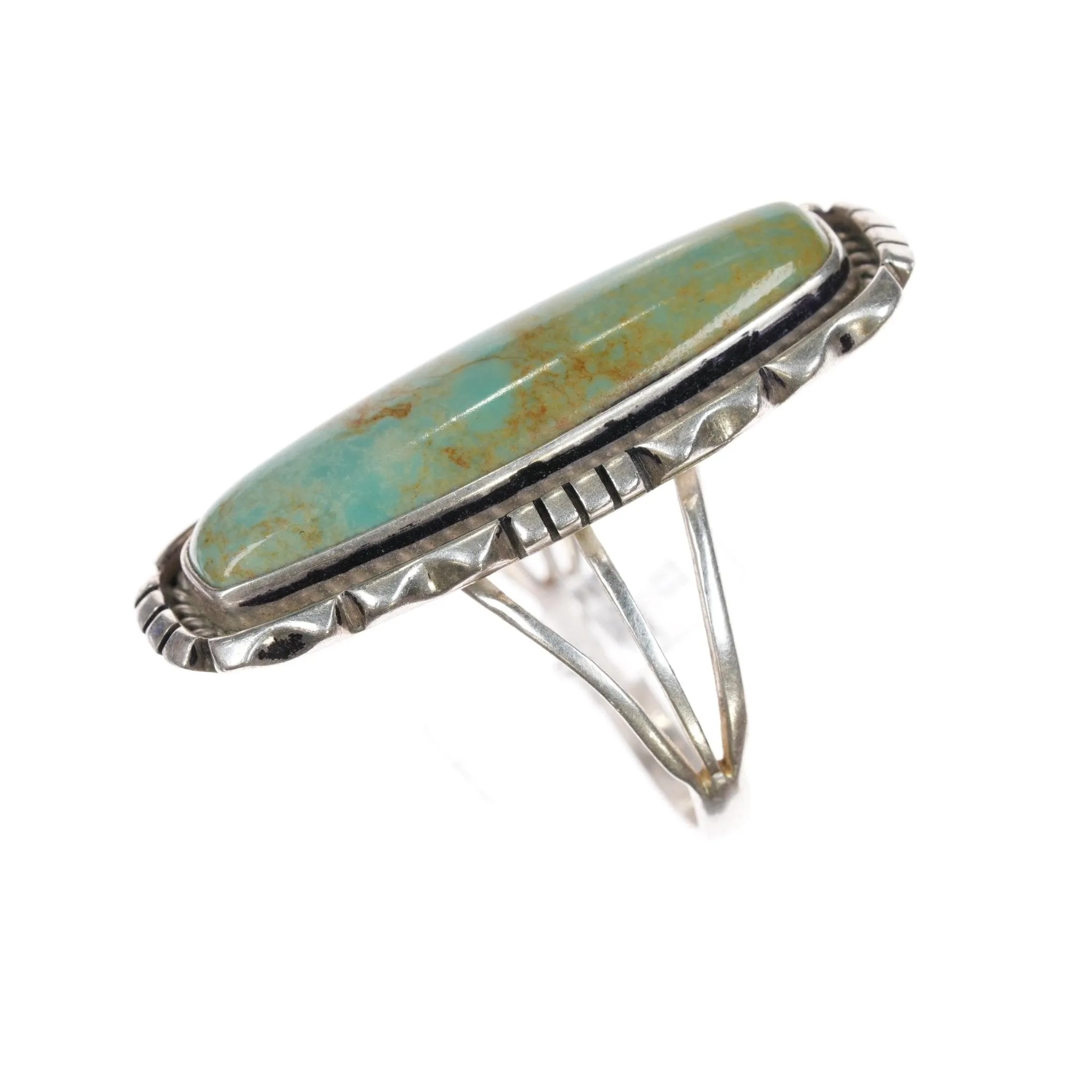 sz8.25 Running Bear Shop sterling ring with green turquoise