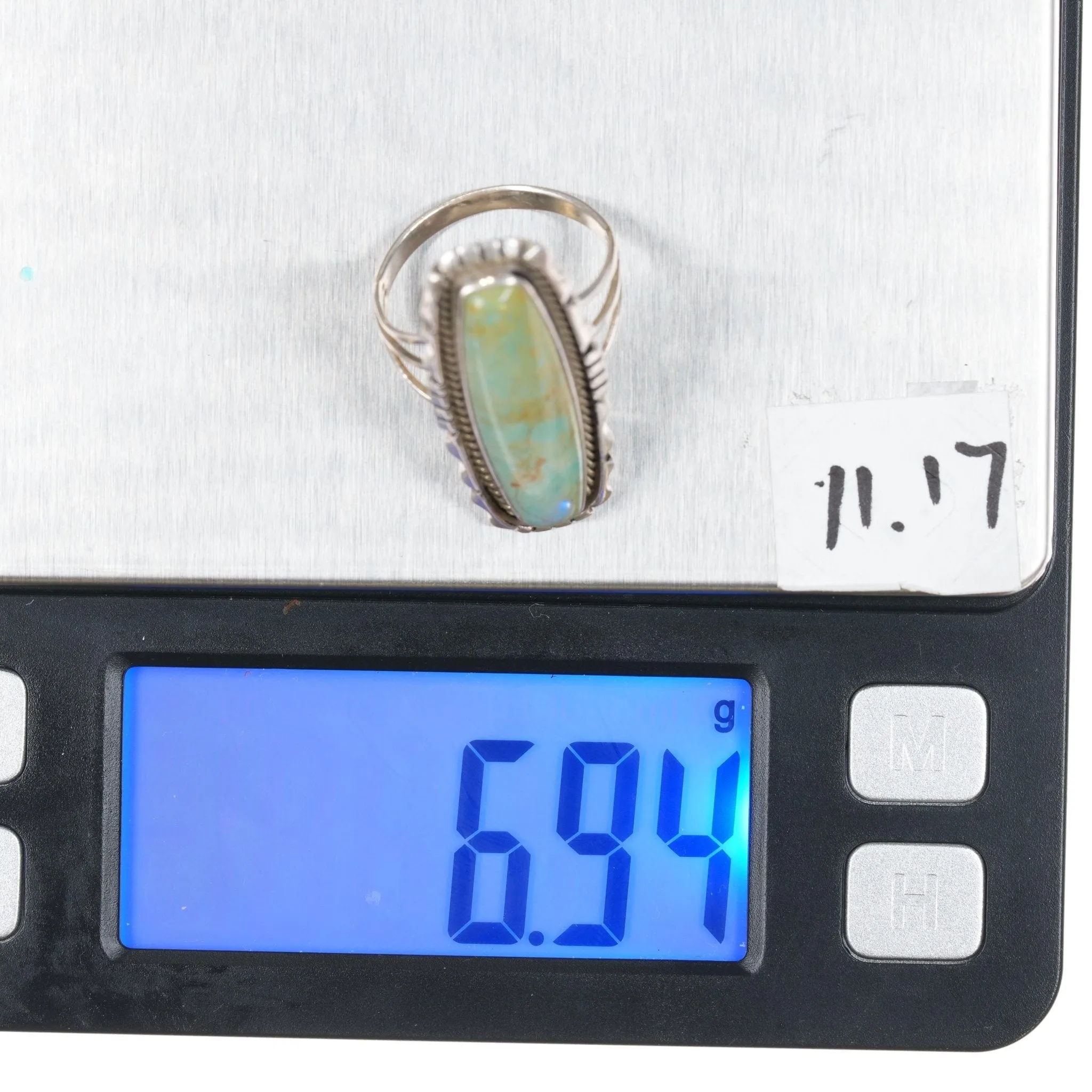 sz8.25 Running Bear Shop sterling ring with green turquoise