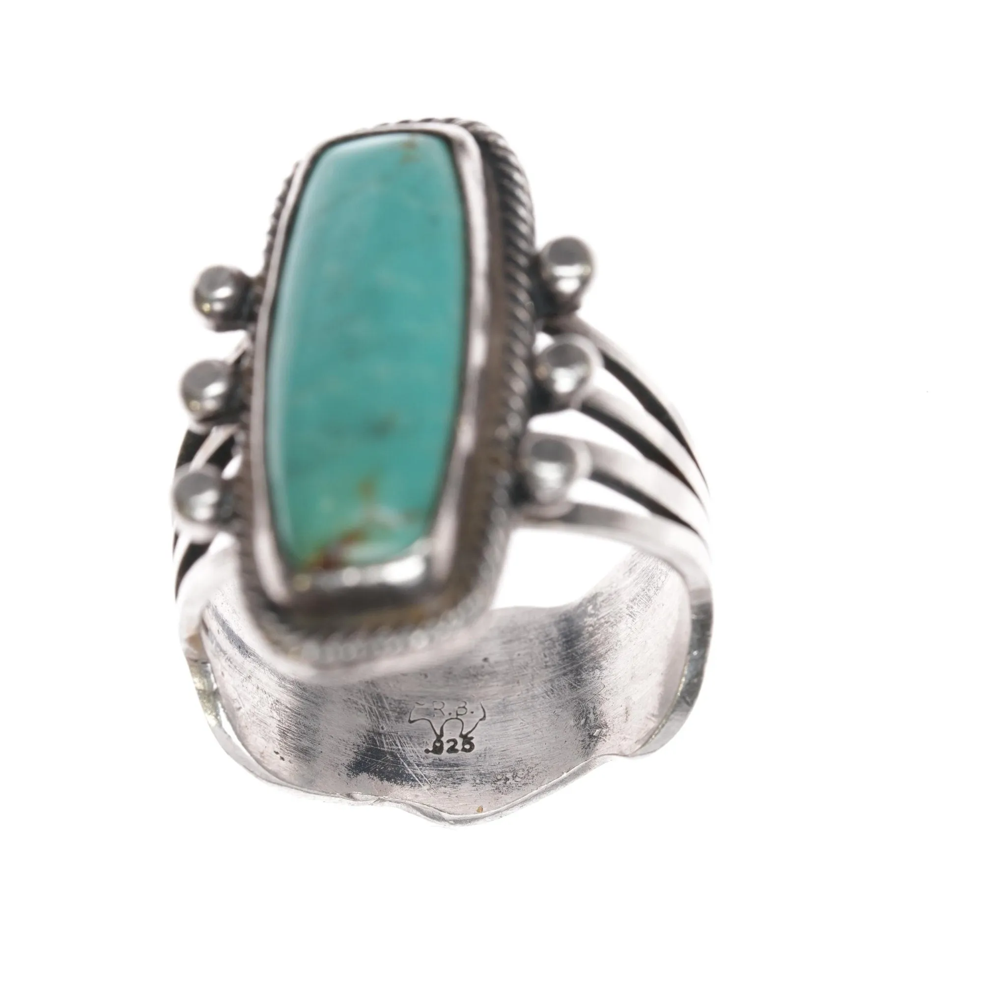 sz8.75 Running Bear Shop sterling ring with oval turquoise