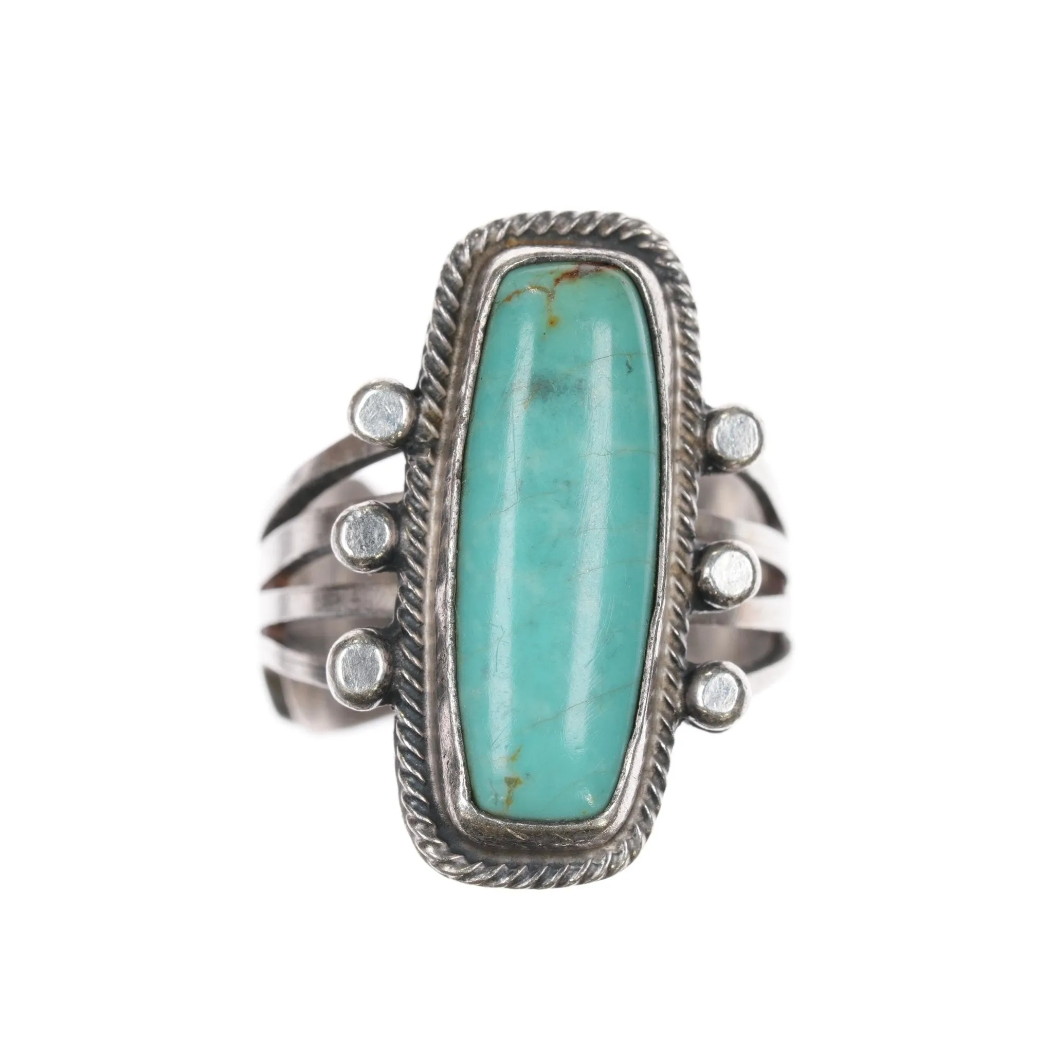 sz8.75 Running Bear Shop sterling ring with oval turquoise