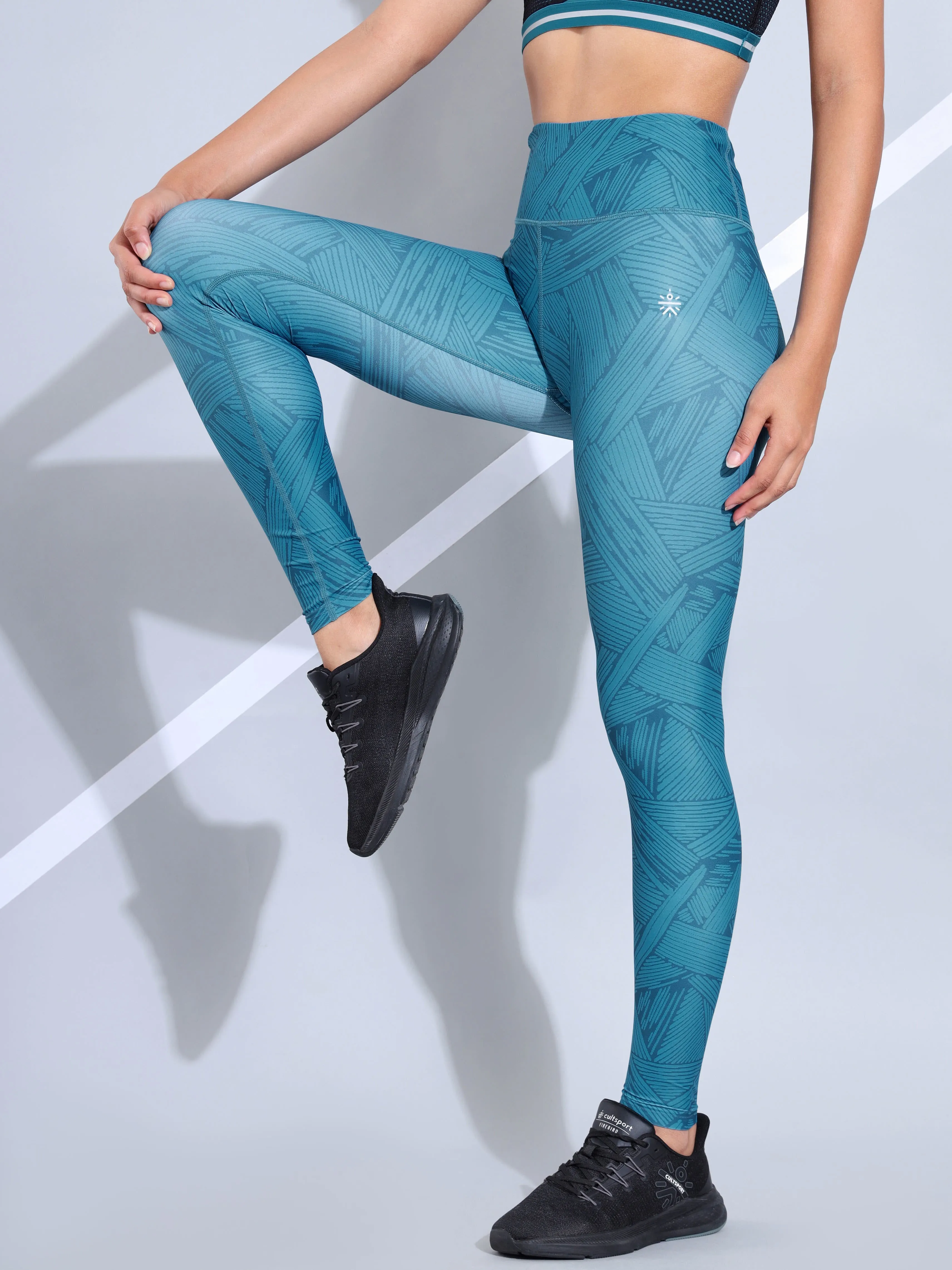 Teal All Over Print Absolute Fit Tights with Back Pocket