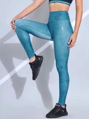Teal All Over Print Absolute Fit Tights with Back Pocket