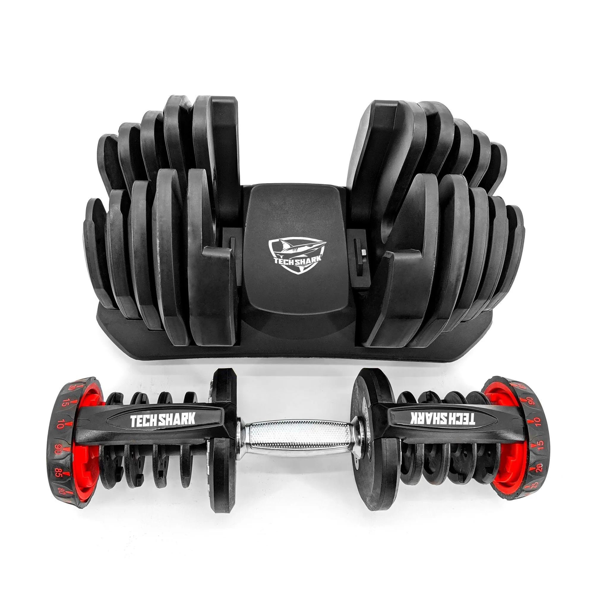 TechShark™ Adjustable Dumbbell Weight Set Fitness Training 90 LB Dumbbell