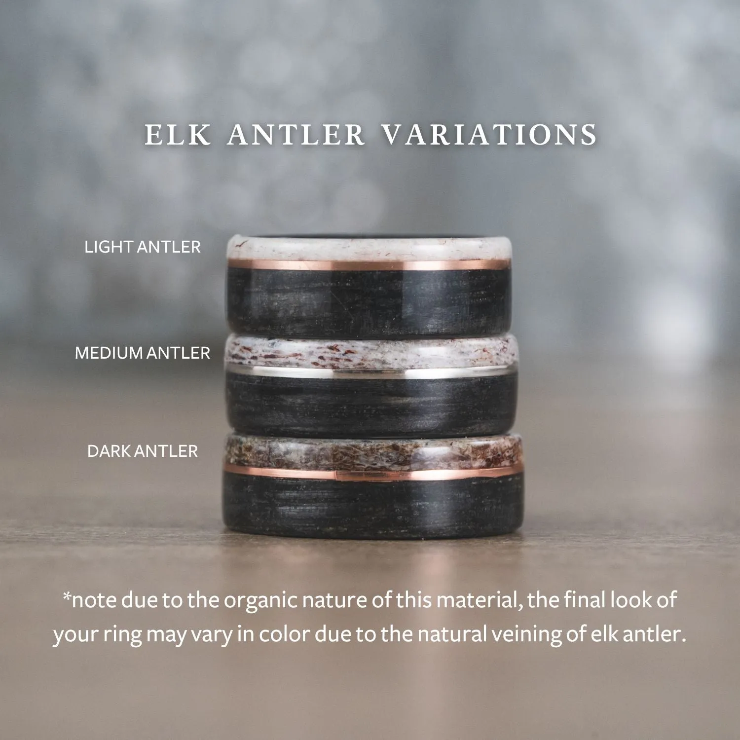 The Roosevelt | Men's Gold Elk Antler Wedding Band with 1903 Springfield Rifle Stock Wood