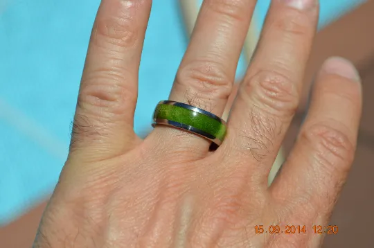 Titanium Wood Ring Green Peridot Box Elder Burl Wooden Band Mens or Ladies Wedding Ring Bands Available sizes 4-18 Rings 1/4 & 1/2 Sizes