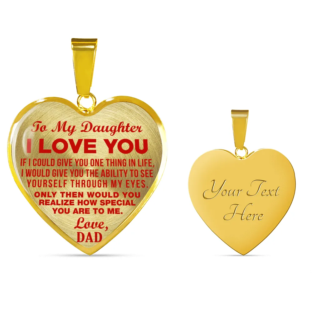 To My Daughter, One Thing, Love Dad (Red on Transparent) - Gold Finished Heart Bangle Bracelet