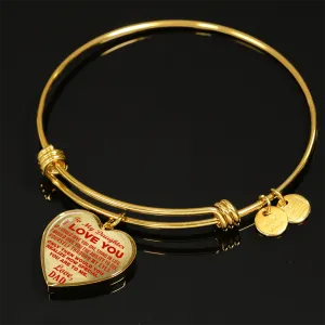 To My Daughter, One Thing, Love Dad (Red on Transparent) - Gold Finished Heart Bangle Bracelet