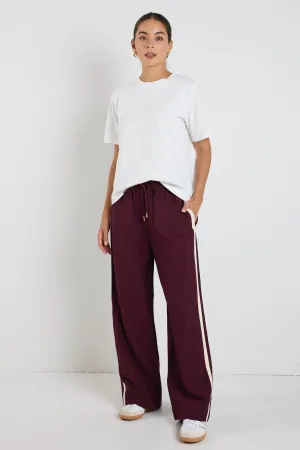 Townie Stripe Side Wide Leg - Burgundy