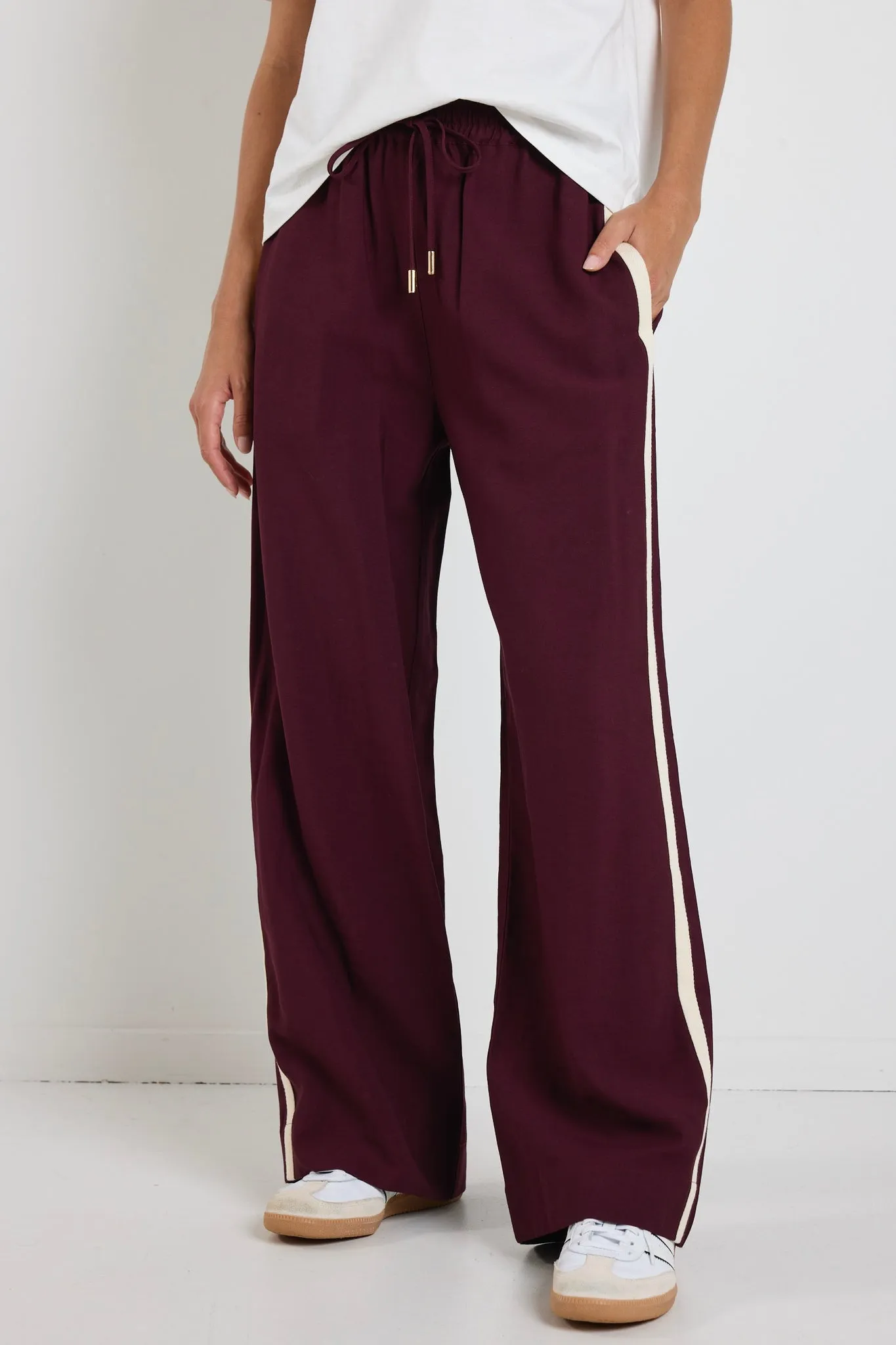Townie Stripe Side Wide Leg - Burgundy