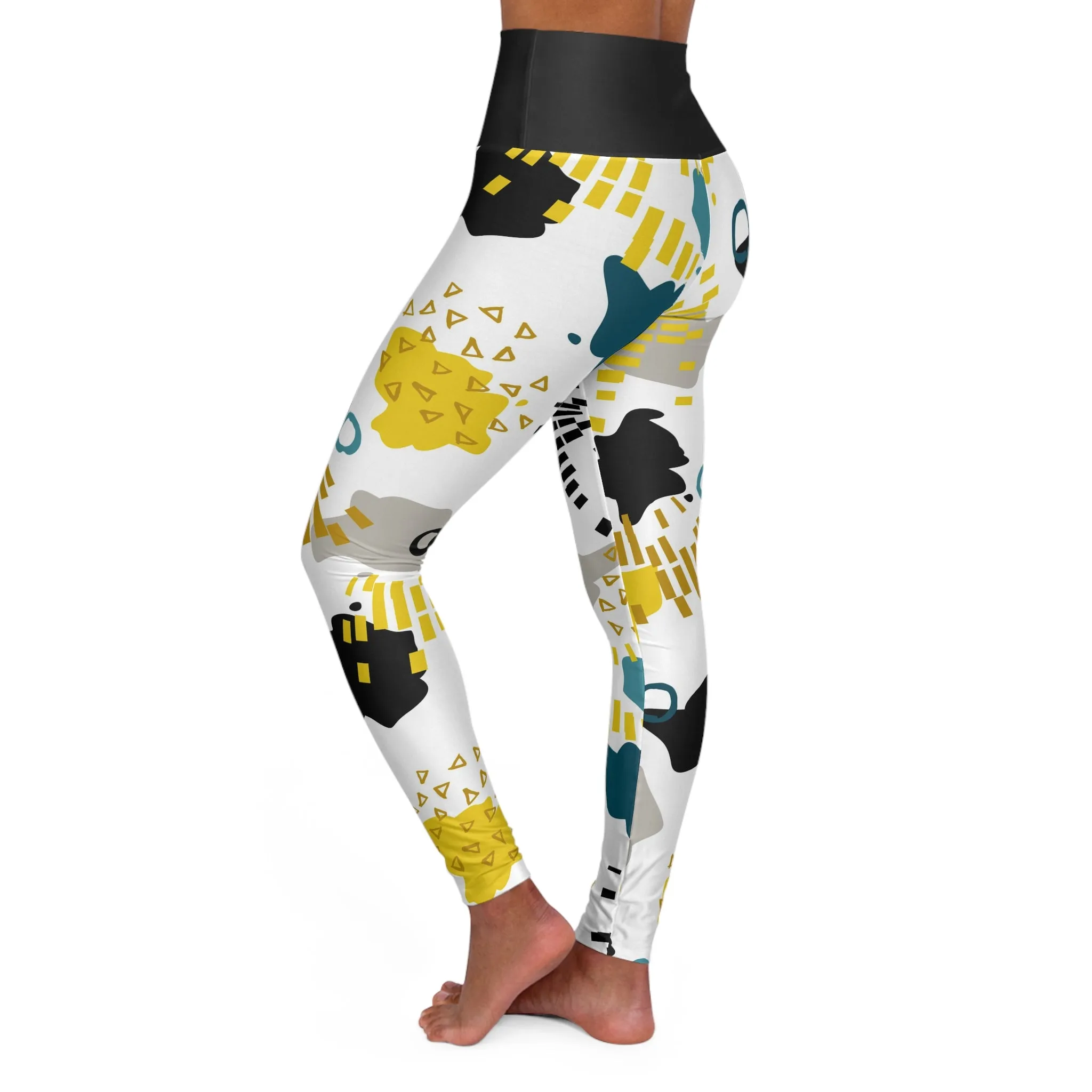 Trendy High Waisted Yoga Leggings - Abstract Art Design for Comfort & Style