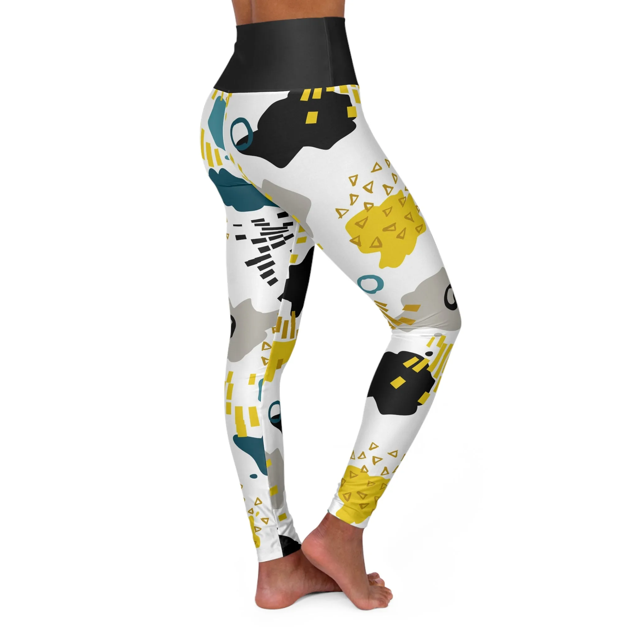 Trendy High Waisted Yoga Leggings - Abstract Art Design for Comfort & Style