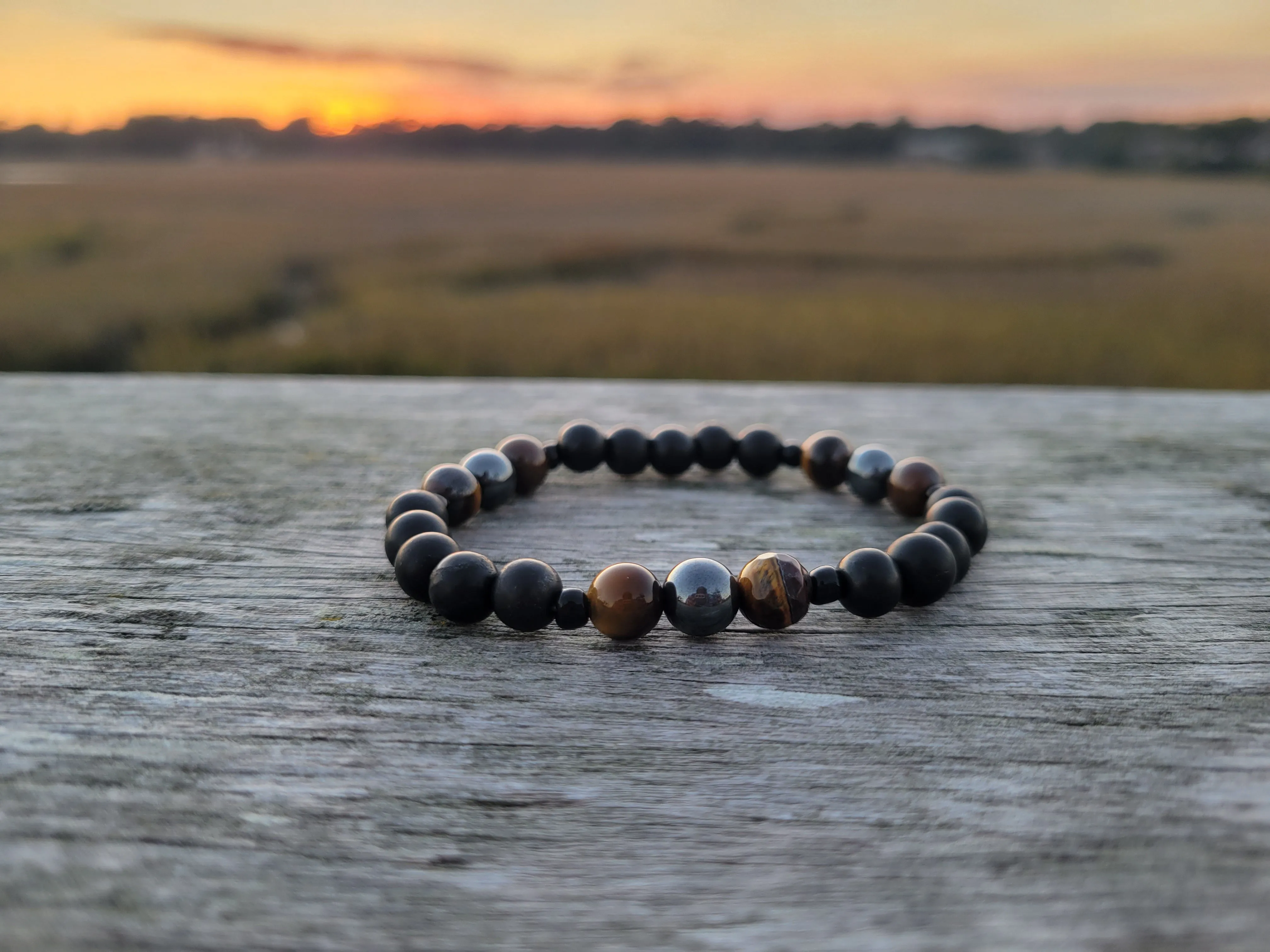 Triple Protection Bracelet - 8mm Shungite Hematite Tigers Eye