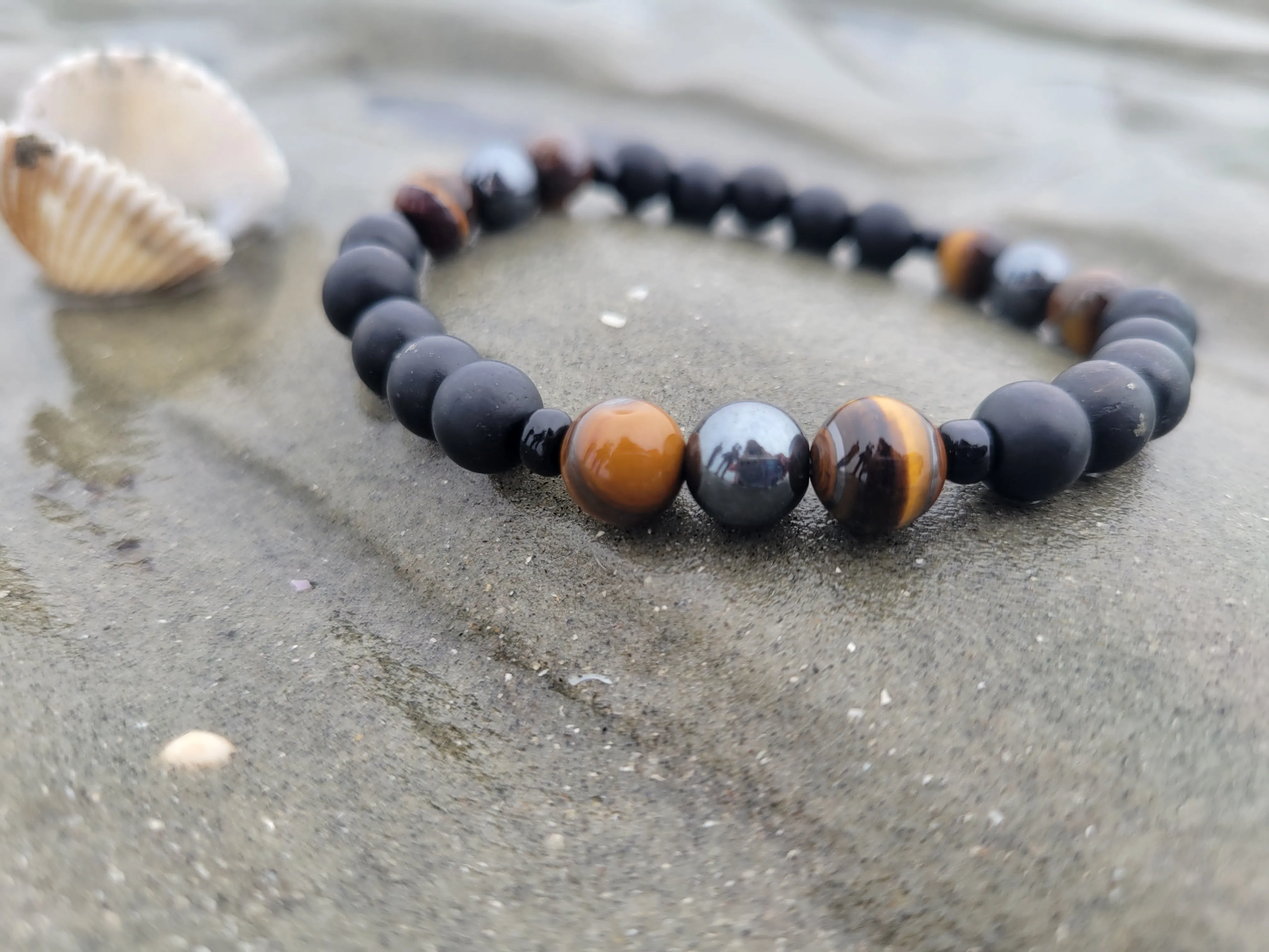 Triple Protection Bracelet - 8mm Shungite Hematite Tigers Eye