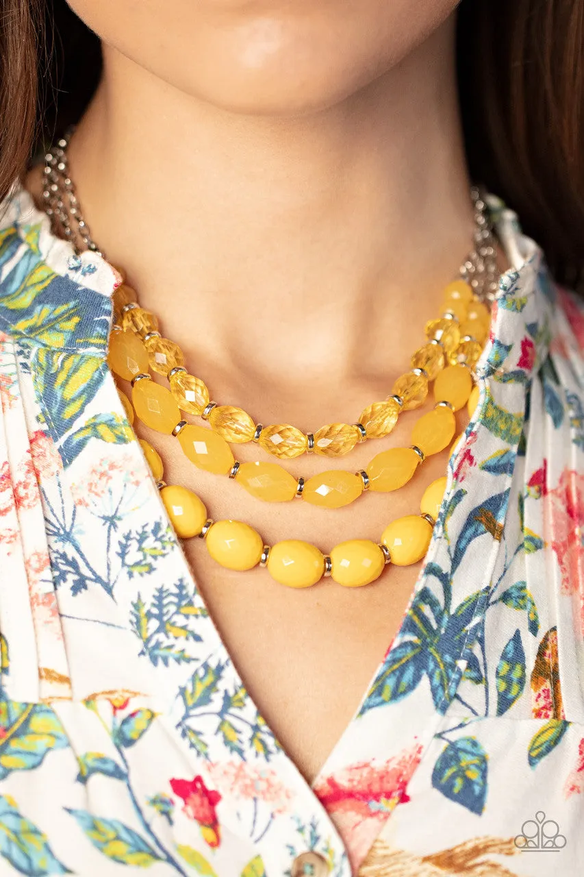 Tropical Hideaway - Yellow - Bead Tiered Paparazzi Short Necklace