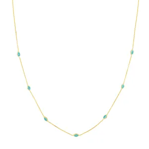 Turquoise Enamel Evil Eye Station Necklace
