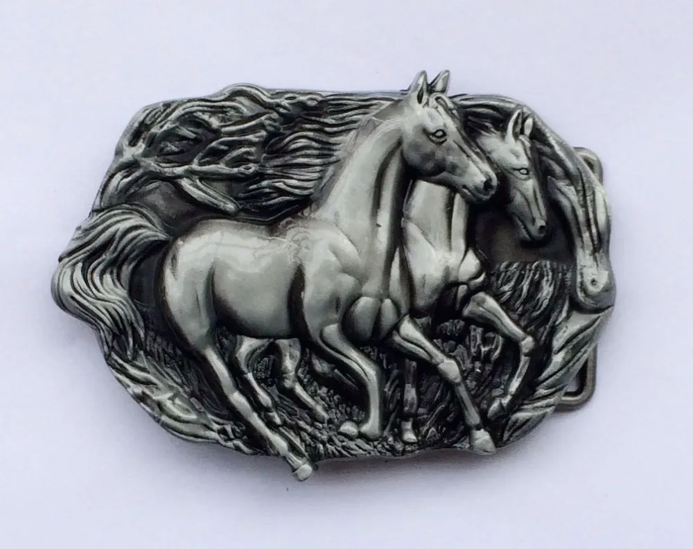 Two Running Horse Cowboy Belt Buckle
