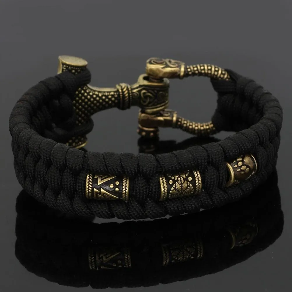 Vikings Mjolnir Stainless Steel Black Paracord Bracelet