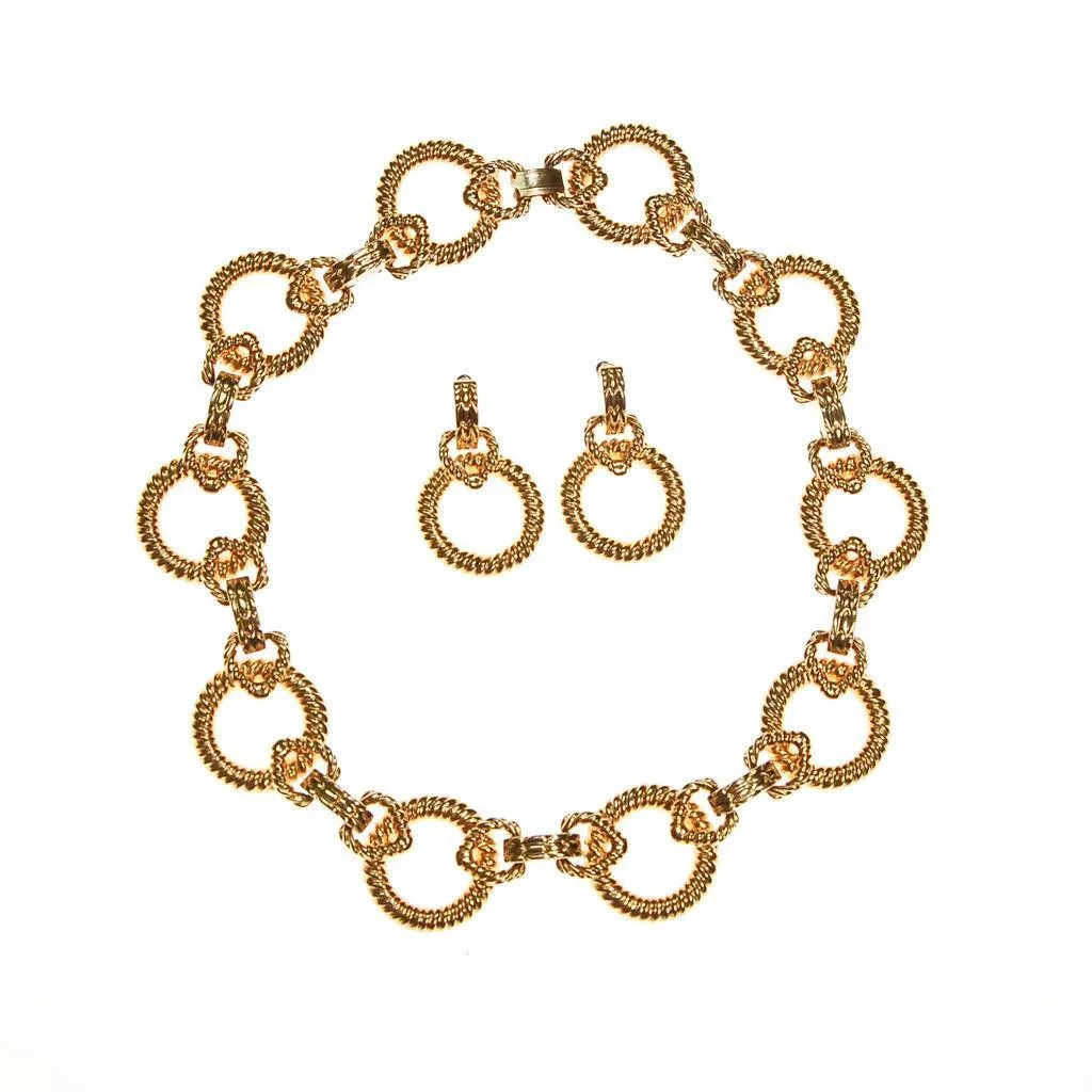 Vintage Piscitelli Large Gold Cable Link Necklace and Earring Set, 1980s, Designer