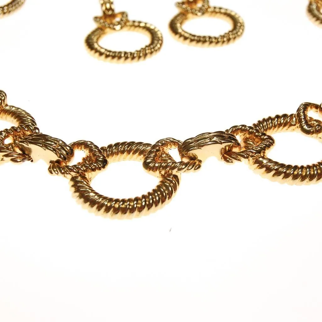 Vintage Piscitelli Large Gold Cable Link Necklace and Earring Set, 1980s, Designer