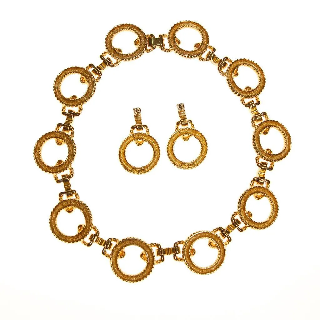 Vintage Piscitelli Large Gold Cable Link Necklace and Earring Set, 1980s, Designer