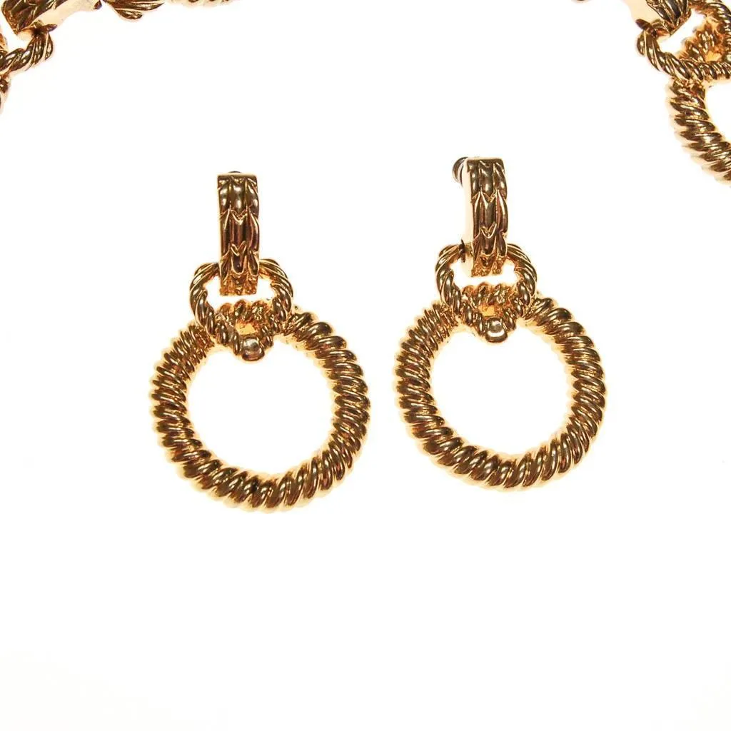 Vintage Piscitelli Large Gold Cable Link Necklace and Earring Set, 1980s, Designer