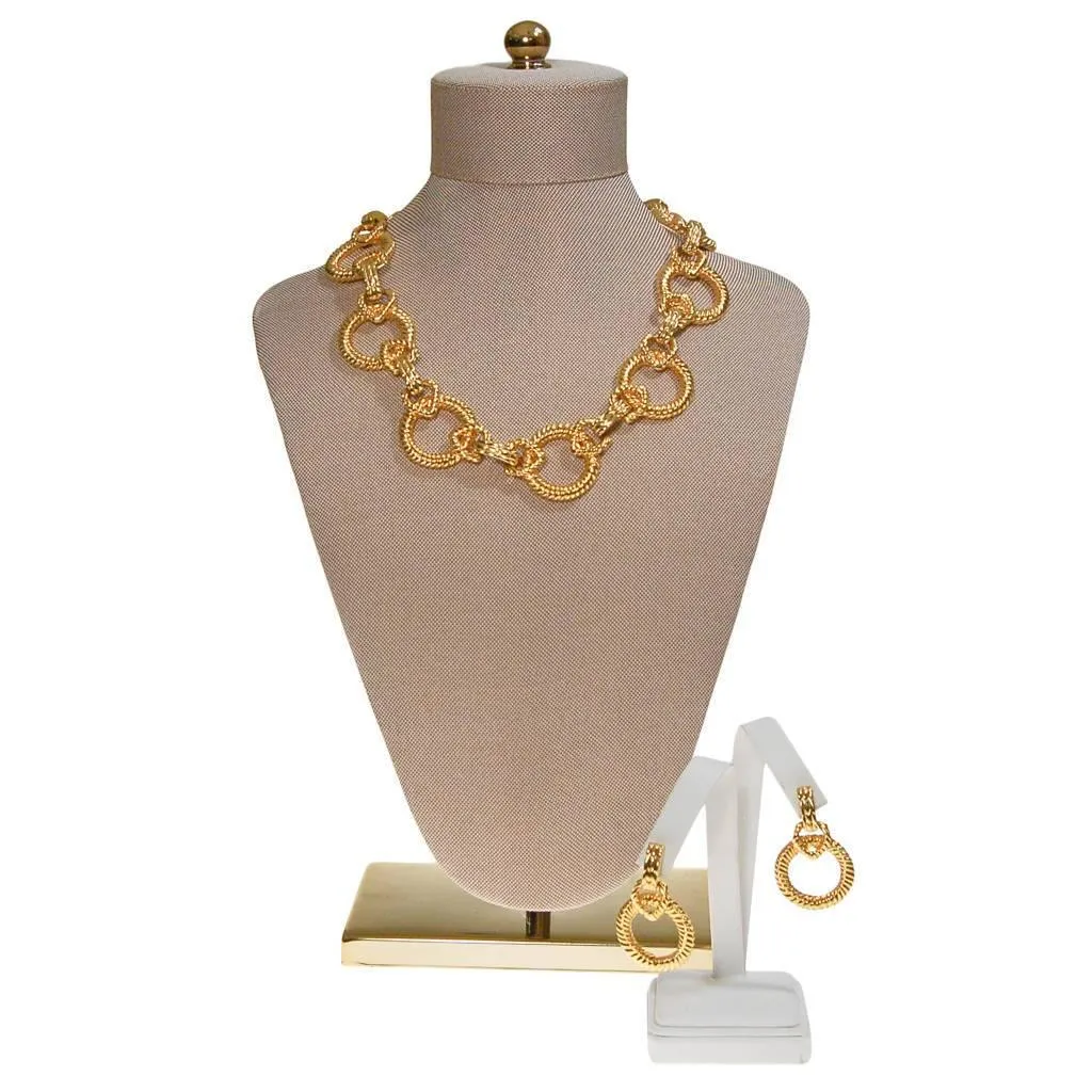 Vintage Piscitelli Large Gold Cable Link Necklace and Earring Set, 1980s, Designer