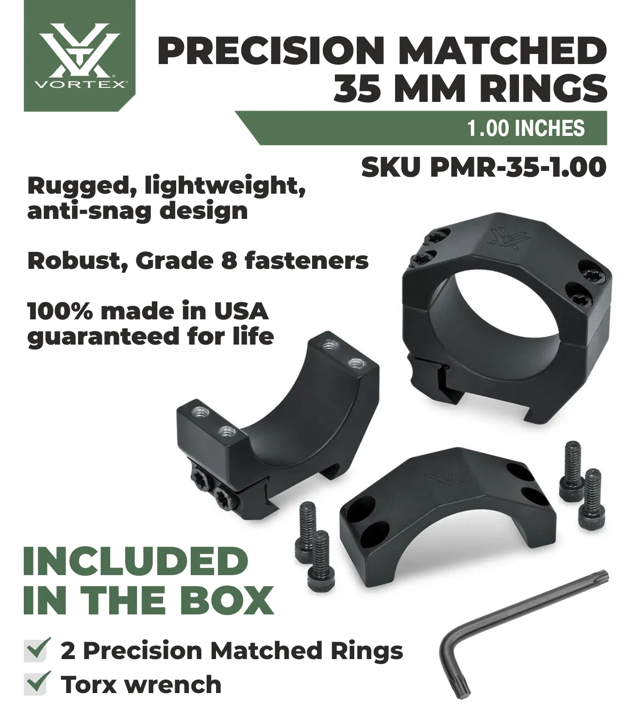 Vortex Optics Precision Matched Rings 35mm - Height 1.00 inches with Free Hat Bundle