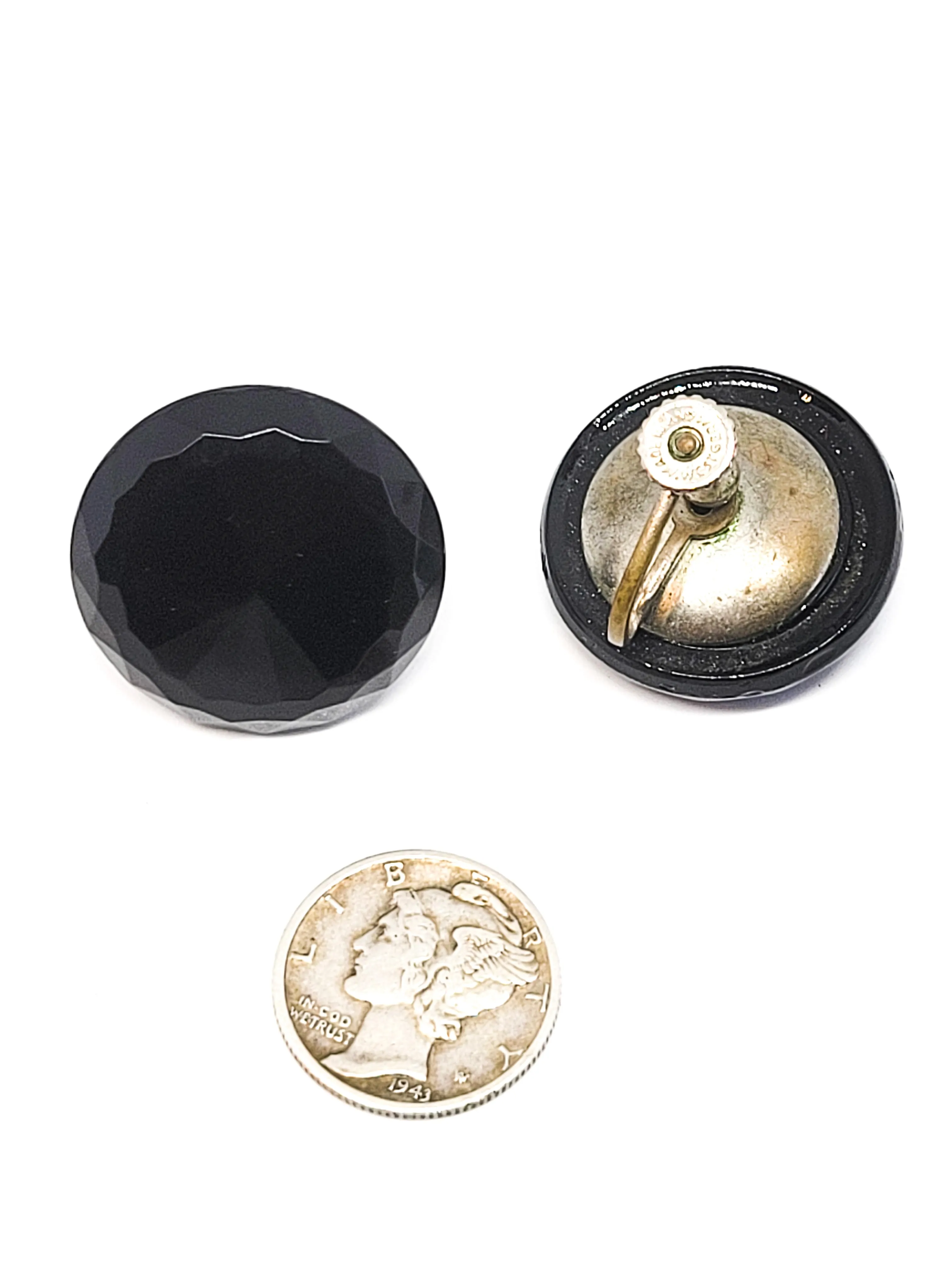 West Germany black faceted glass vintage screw back earrings