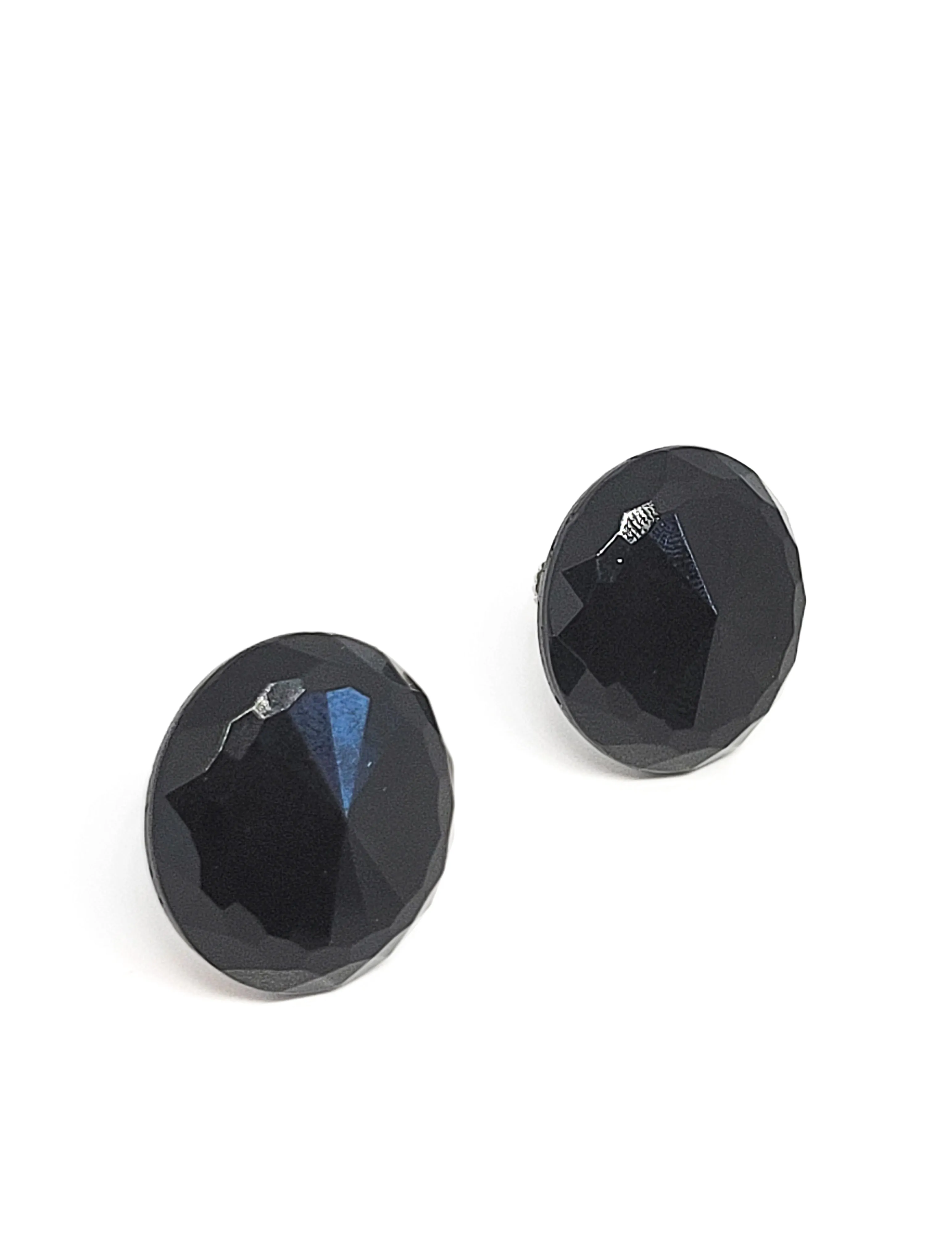 West Germany black faceted glass vintage screw back earrings