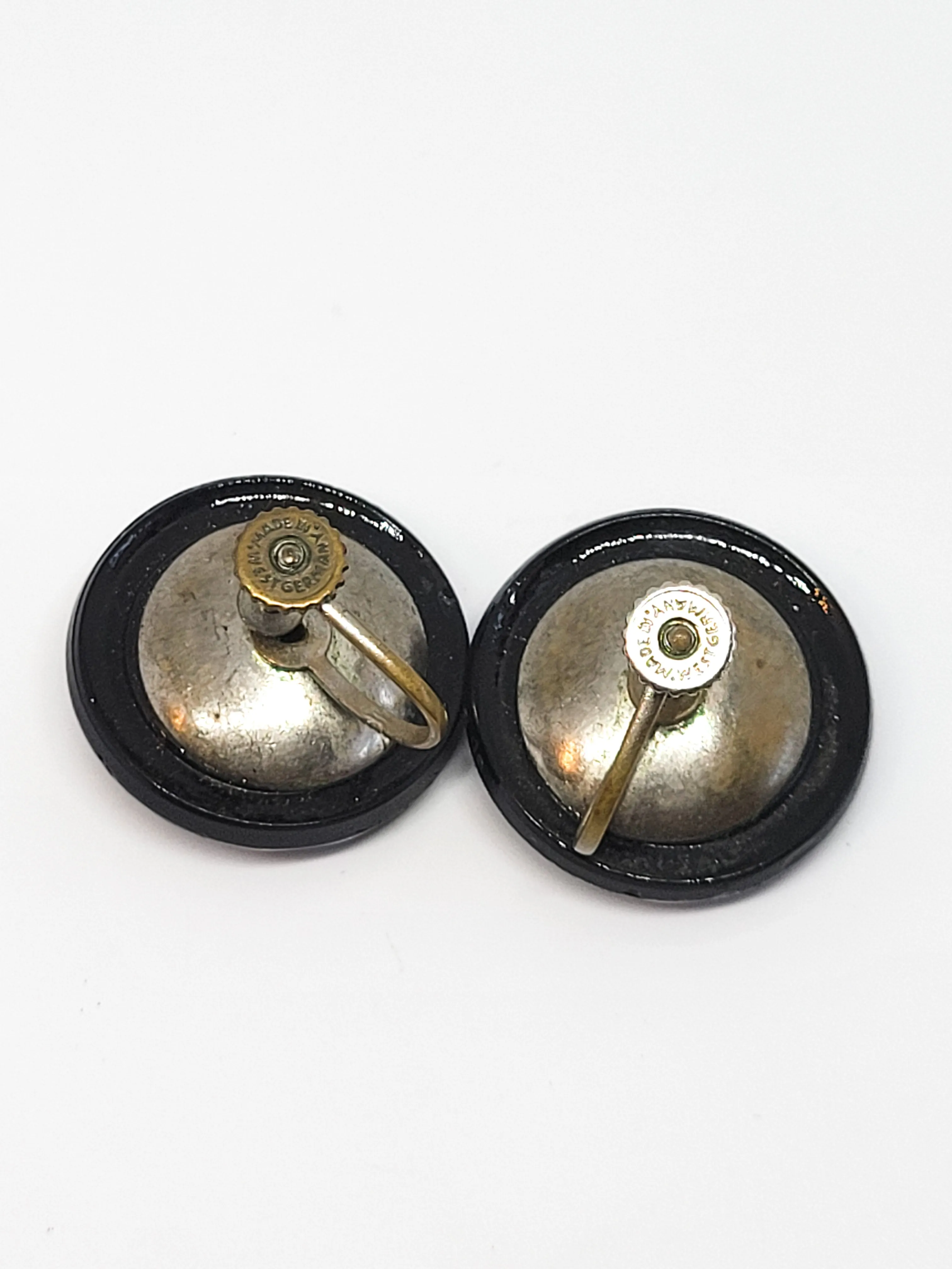 West Germany black faceted glass vintage screw back earrings