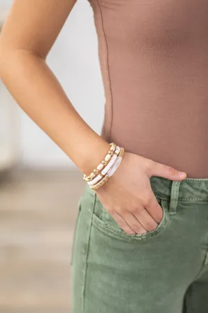 White and Gold 3 Strand Stretch Bracelet Set